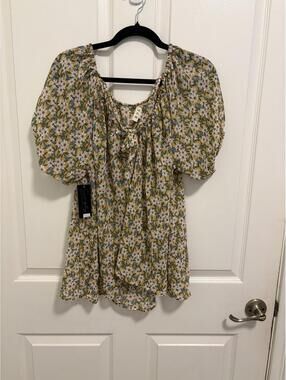 POL Yellow Floral Puff Sleeve Blouse Size S